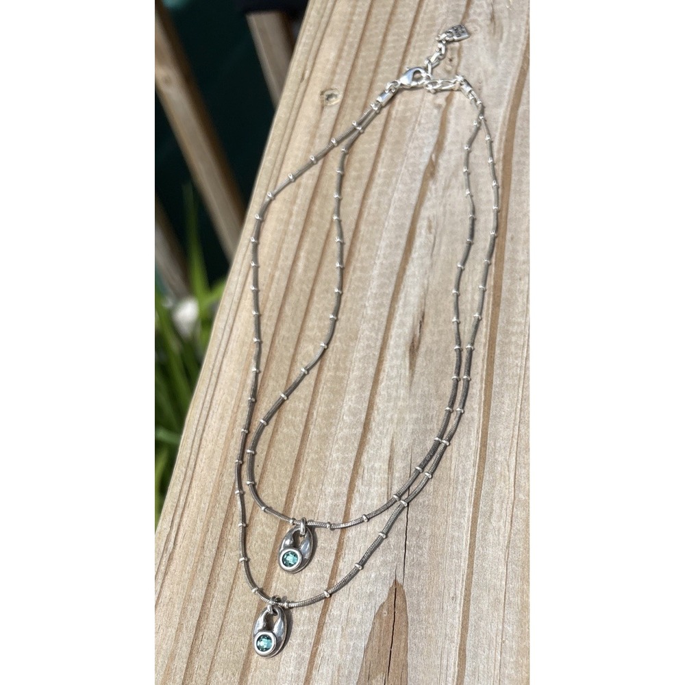 Uno de 50 TO YOU Layered Double Necklace Vibrant Green Crystals Silver Plated